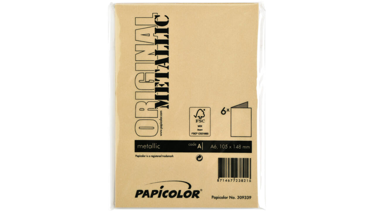 Correspondentiekaart Papicolor dubbel 105x148mm metallic goud pak à 6 stuks