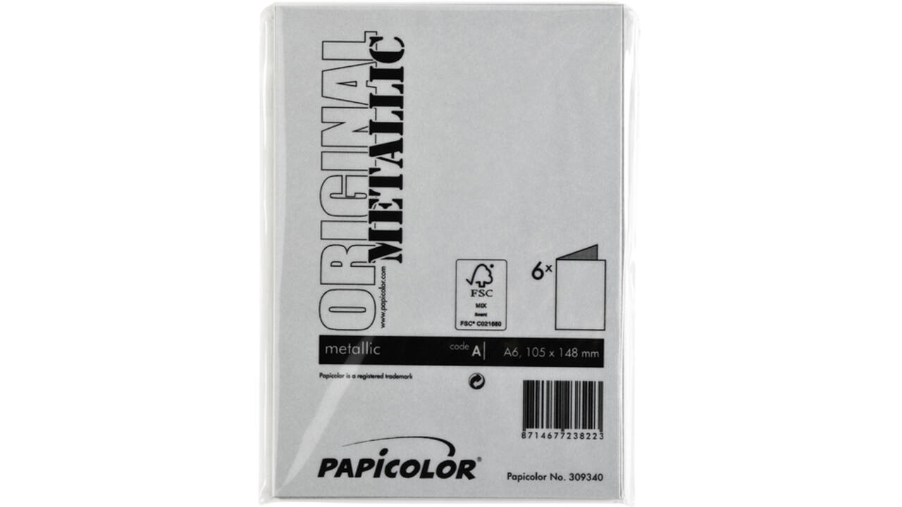 Correspondentiekaart Papicolor dubbel 105x148mm metallic zilver pak à 6 stuks