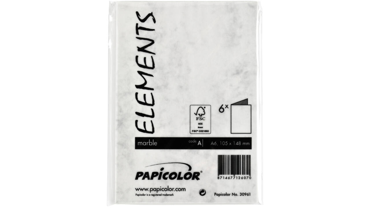 Correspondentiekaart Papicolor dubbel 105x148mm marmer grijs pak à 6 stuks