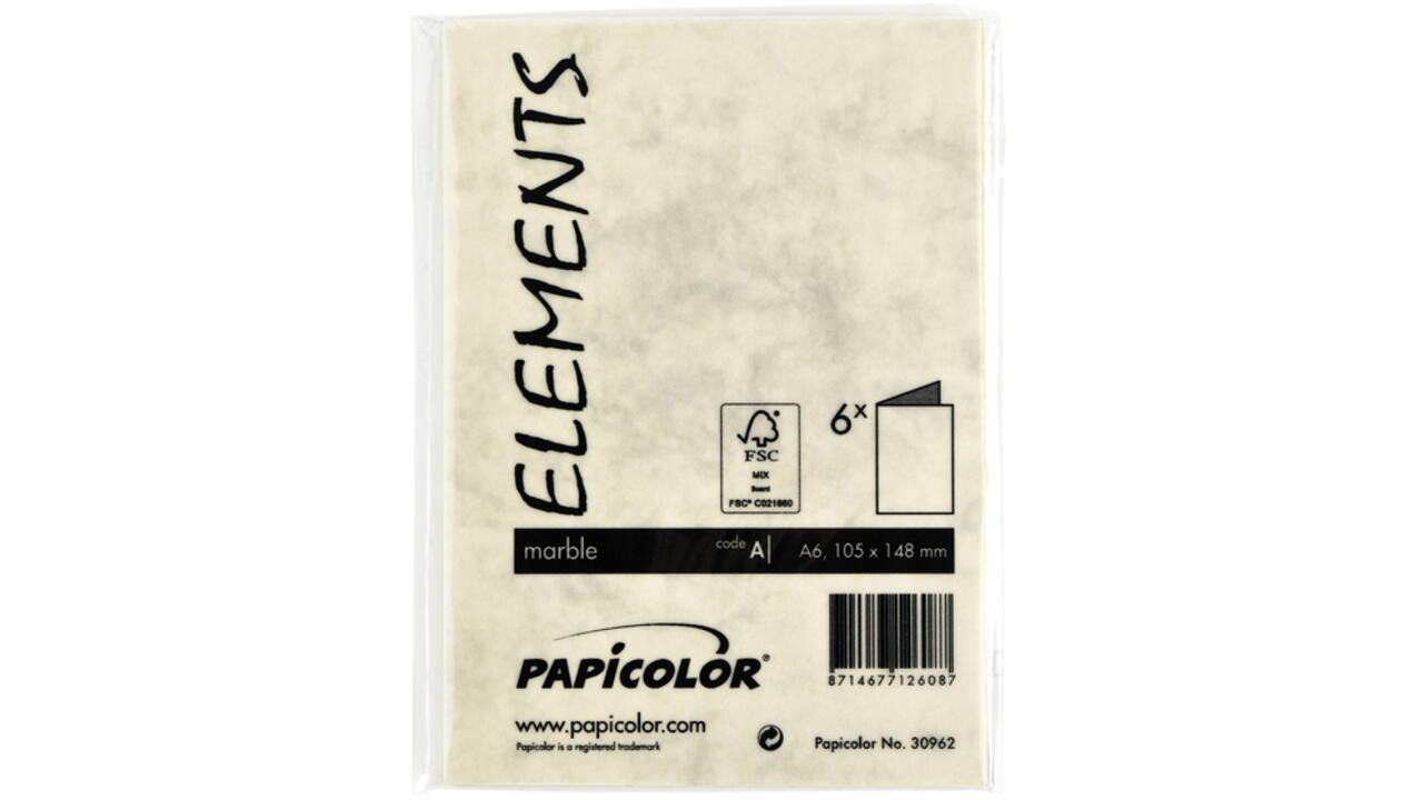 Correspondentiekaart Papicolor dubbel 105x148mm marmer ivoor pak à 6 stuks