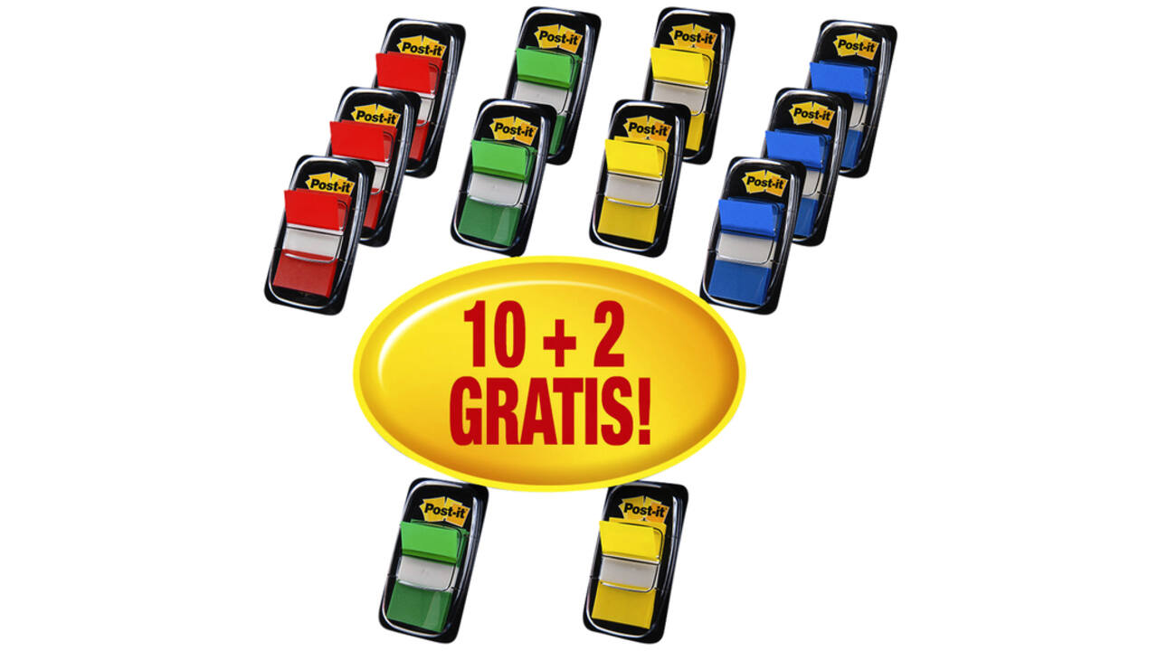 Indextabs Post-it 680 25.4x43.2mm 10+2 gratis assorti 50 tabs per dispenser