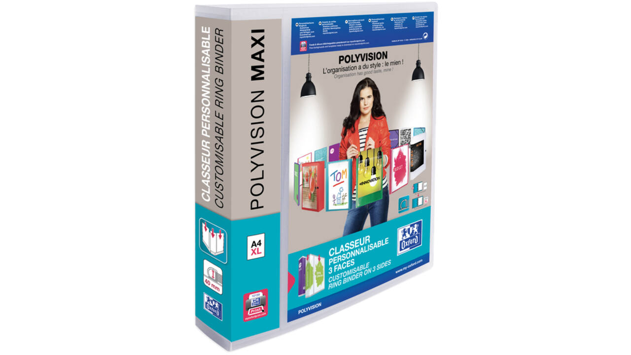 Presentatieringband Oxford Polyvision Maxi A4 XL 4-rings D-mech 40mm transparant