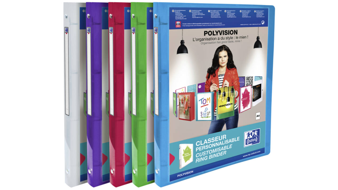 Presentatieringband Oxford Polyvision A4 4-rings O-mech 15mm assorti