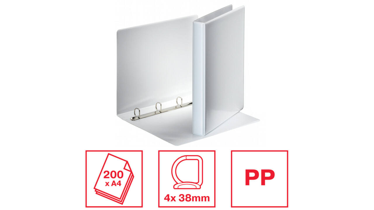 Presentatieringband Esselte Essentials panorama A4 4-rings D-mechaniek 38mm wit