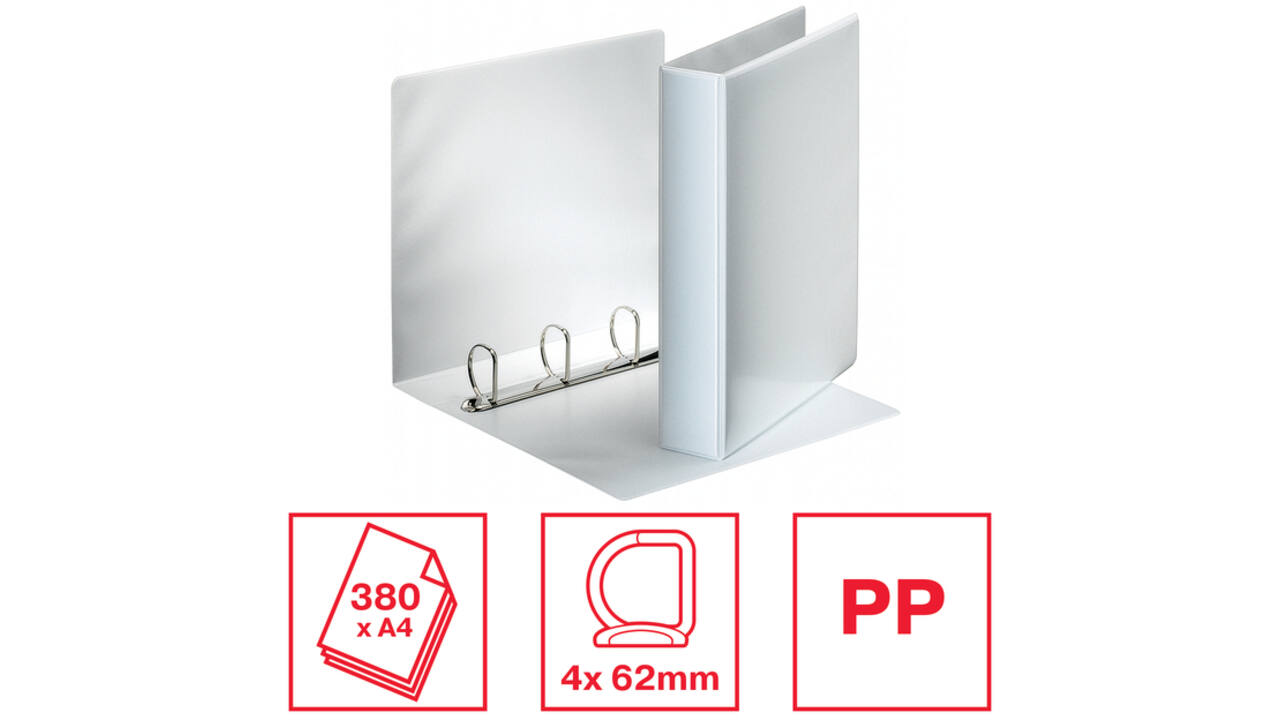 Presentatieringband Esselte Essentials panorama A4 4-rings D-mechaniek 62mm wit