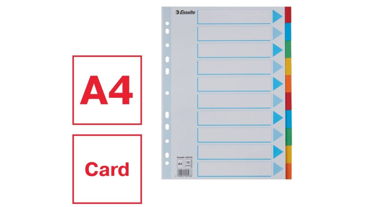 Tabbladen Esselte Standaard A4 10-delig karton 11-rings met voorblad assorti