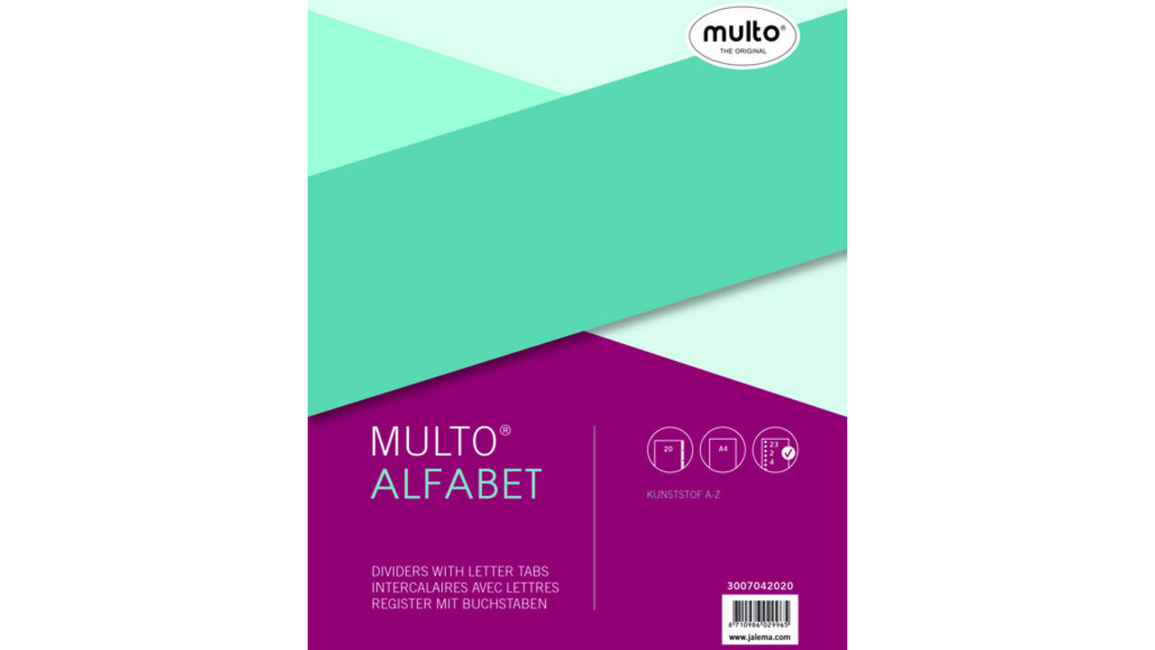 Tabbladen Multo A4 23-gaats 20-delig A-Z grijs