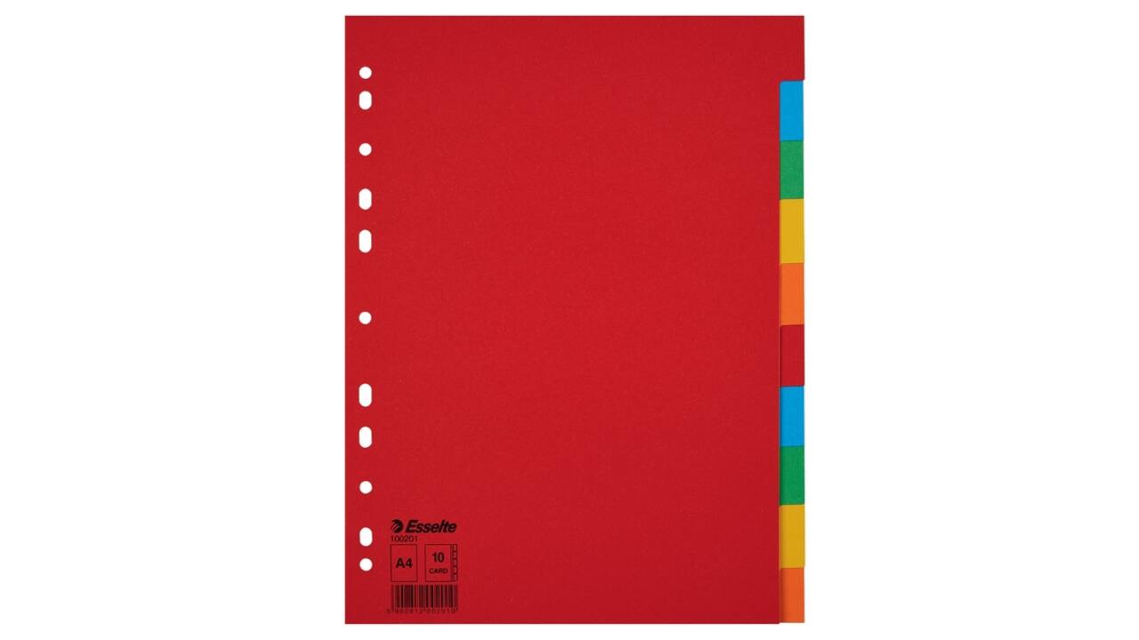 Tabbladen Esselte Economy A4 10-delig karton 11-rings assorti