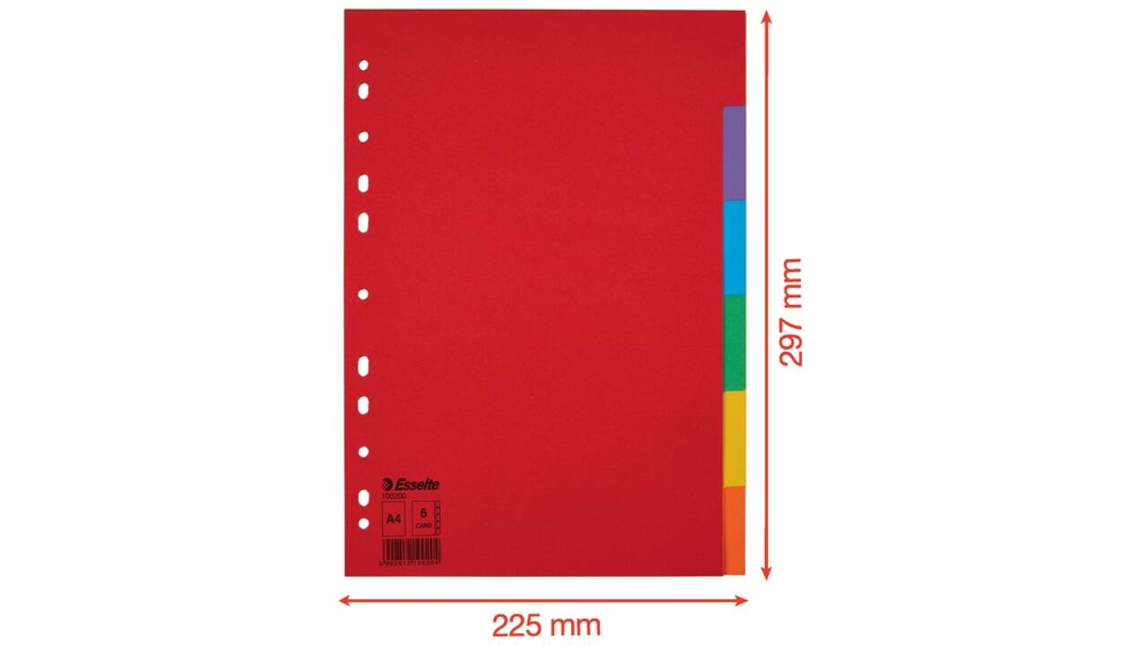 Tabbladen Esselte Economy A4 6-delig karton 11-rings assorti