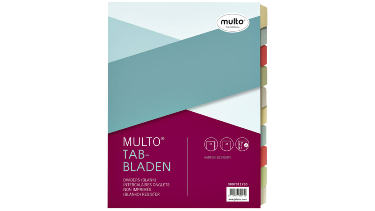 Tabbladen Multo A4 23R 10-delig karton assorti