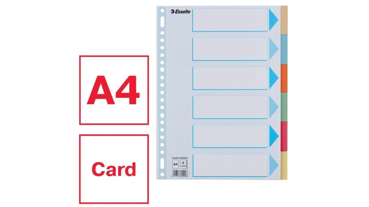 Tabbladen Esselte Premium A4 6-delig karton 23-rings assorti