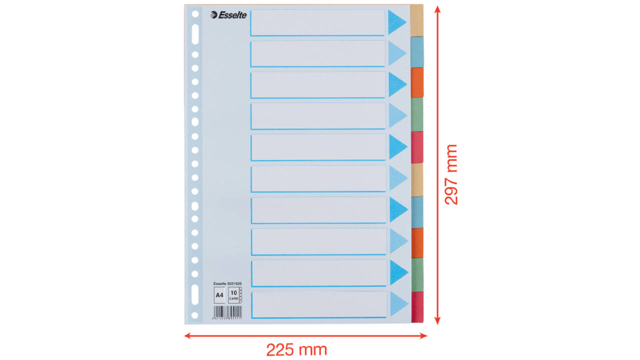 Tabbladen Esselte Premium A4 10-delig karton 23-rings assorti