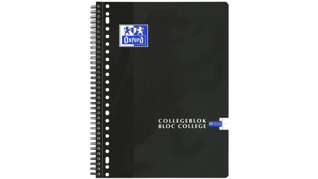 Collegeblok Oxford School A4+ lijn 23-gaats 160 pagina's 80gr zwart