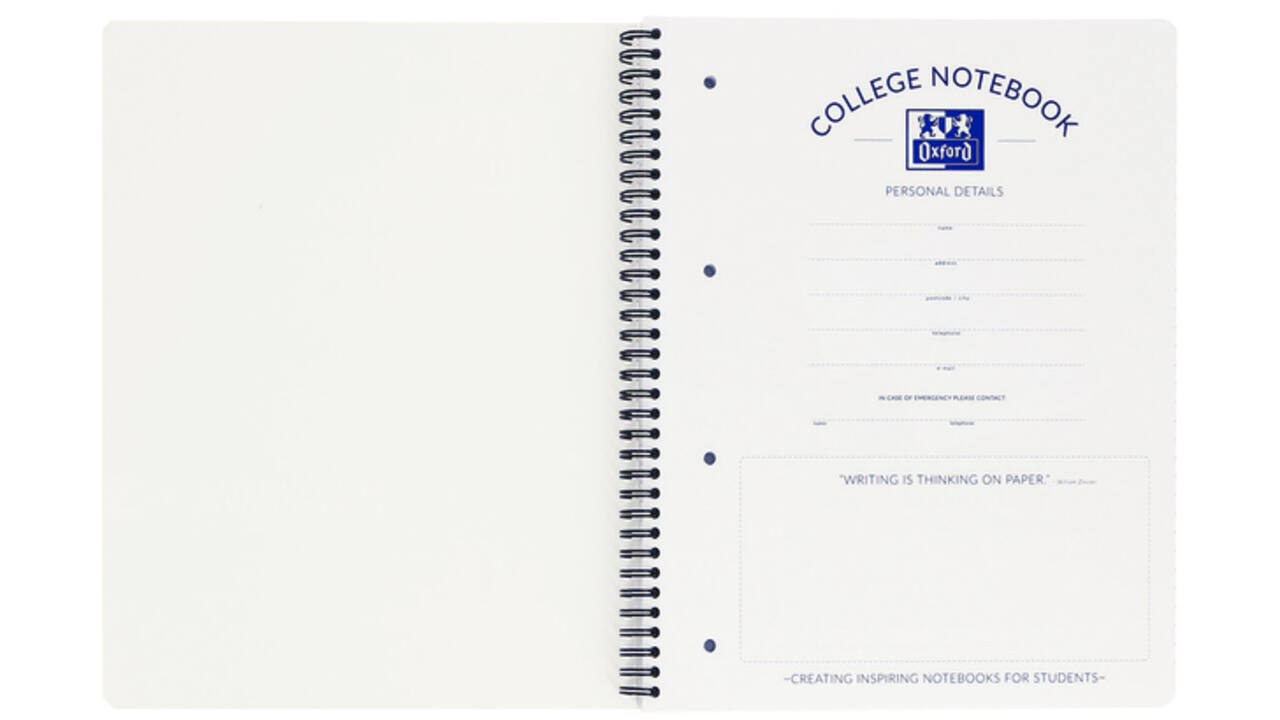 Collegeblok Oxford A4+ lijn 4-gaats 180 pagina's 80gr zwart