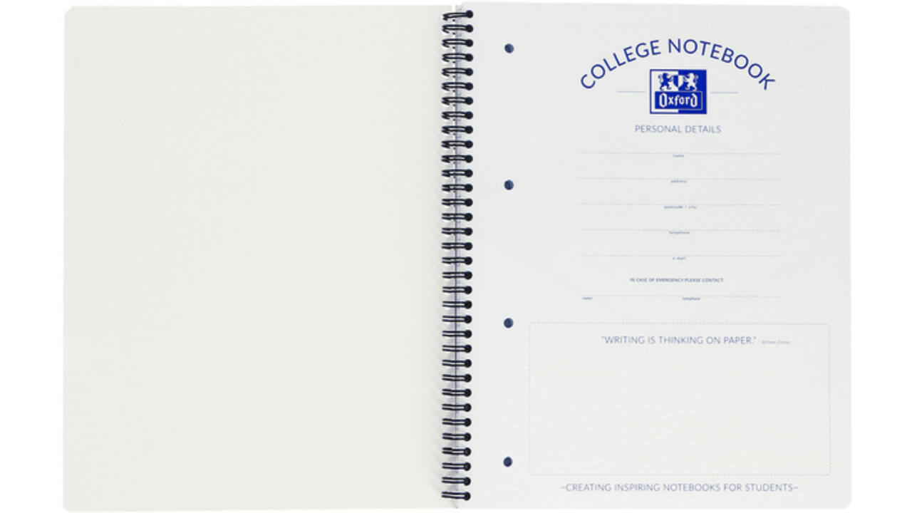 Collegeblok Oxford A4+ ruit 5x5mm 4-gaats 180 pagina's 80gr zwart