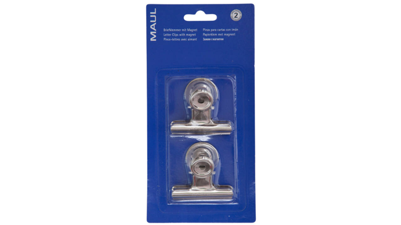 Papierklem MAUL Bulldog met magneet 52mm capaciteit 20mm zilver
