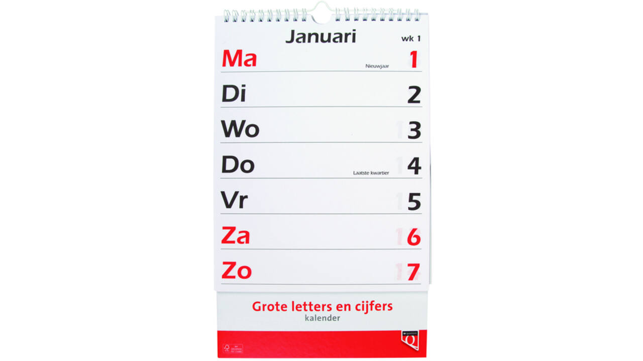 Kalender 2026 met grote letters en cijfers Quantore