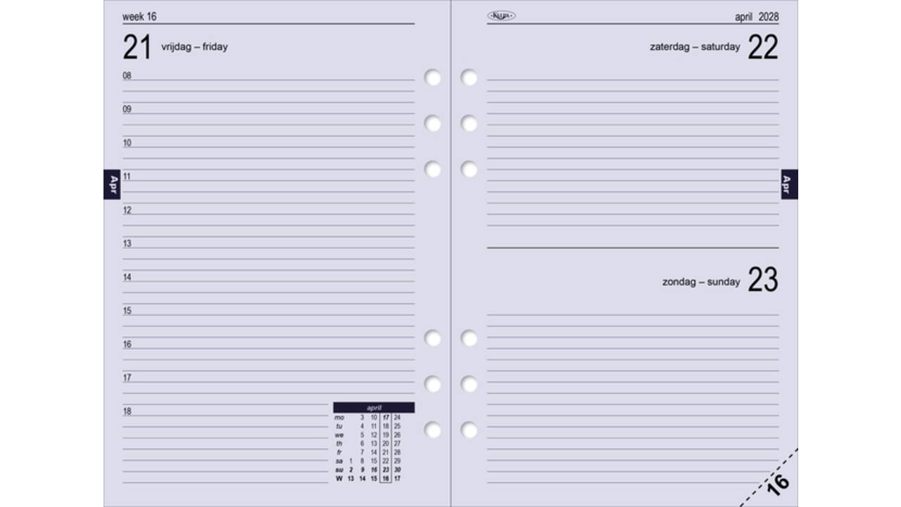 Agendavulling 2026 Kalpa A5 1dag/1pagina