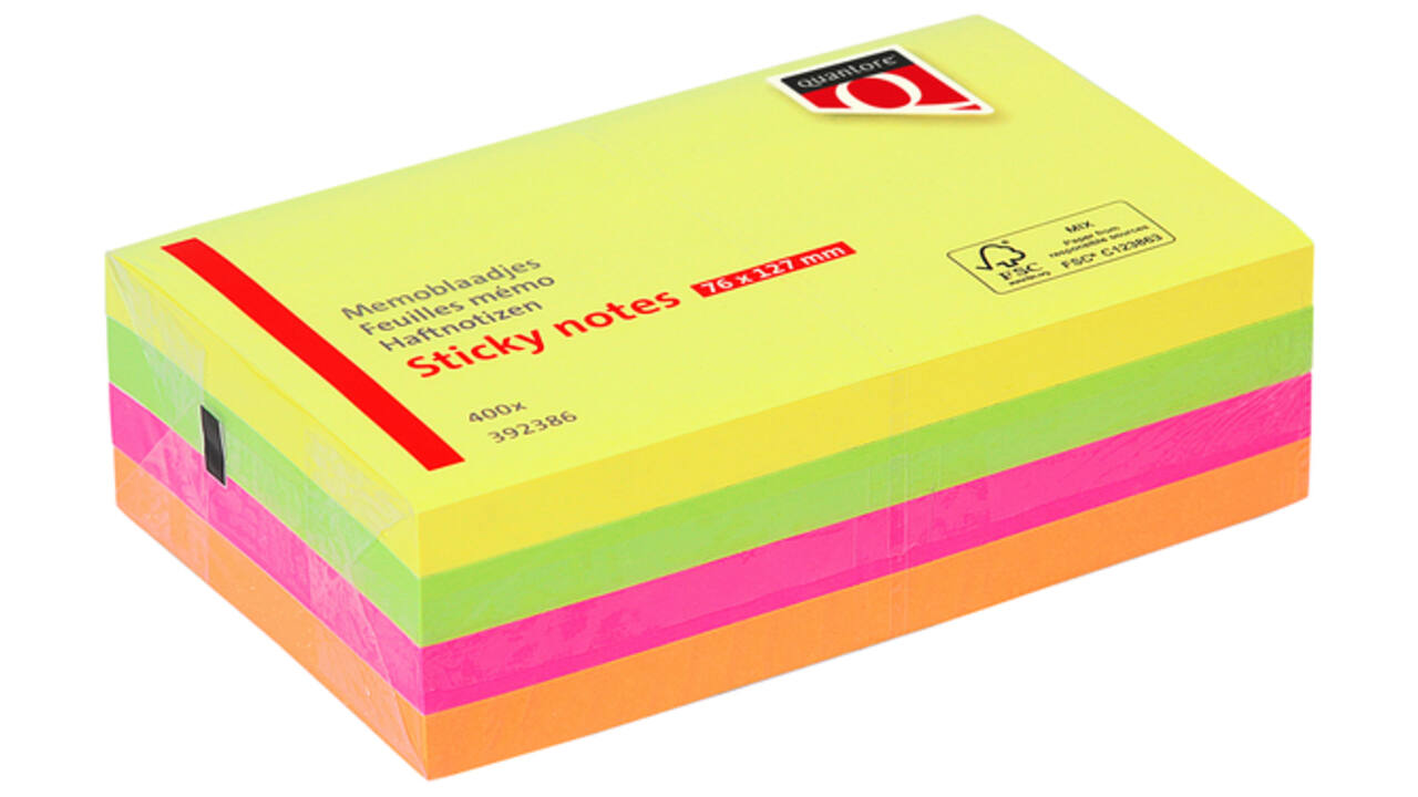 Memoblok Quantore 76x127mm neon assorti 4 kleuren