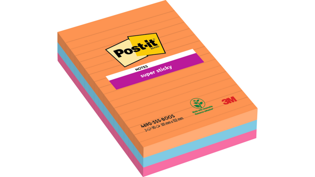 Memoblok Post-it 4690 Super Sticky 101x152mm lijn Bangkok