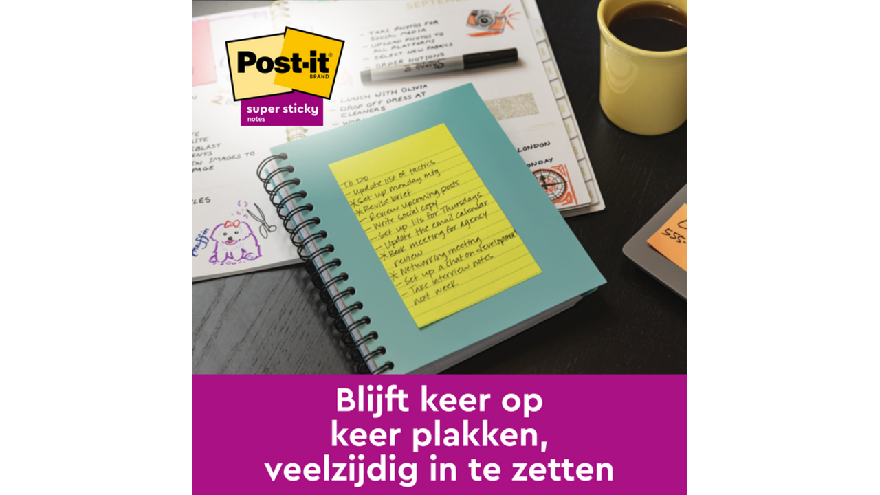Memoblok Post-it 4690 Super Sticky 101x152mm lijn Bangkok
