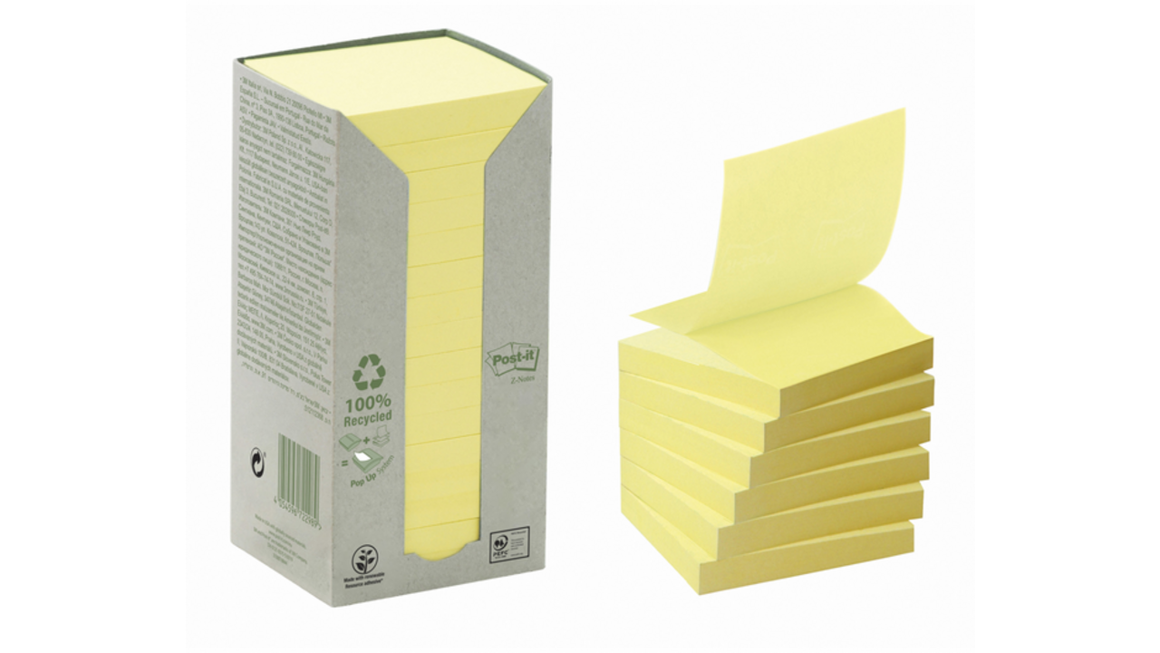Memoblok Post-it Z-Note R330-1T 76x76mm recycled geel
