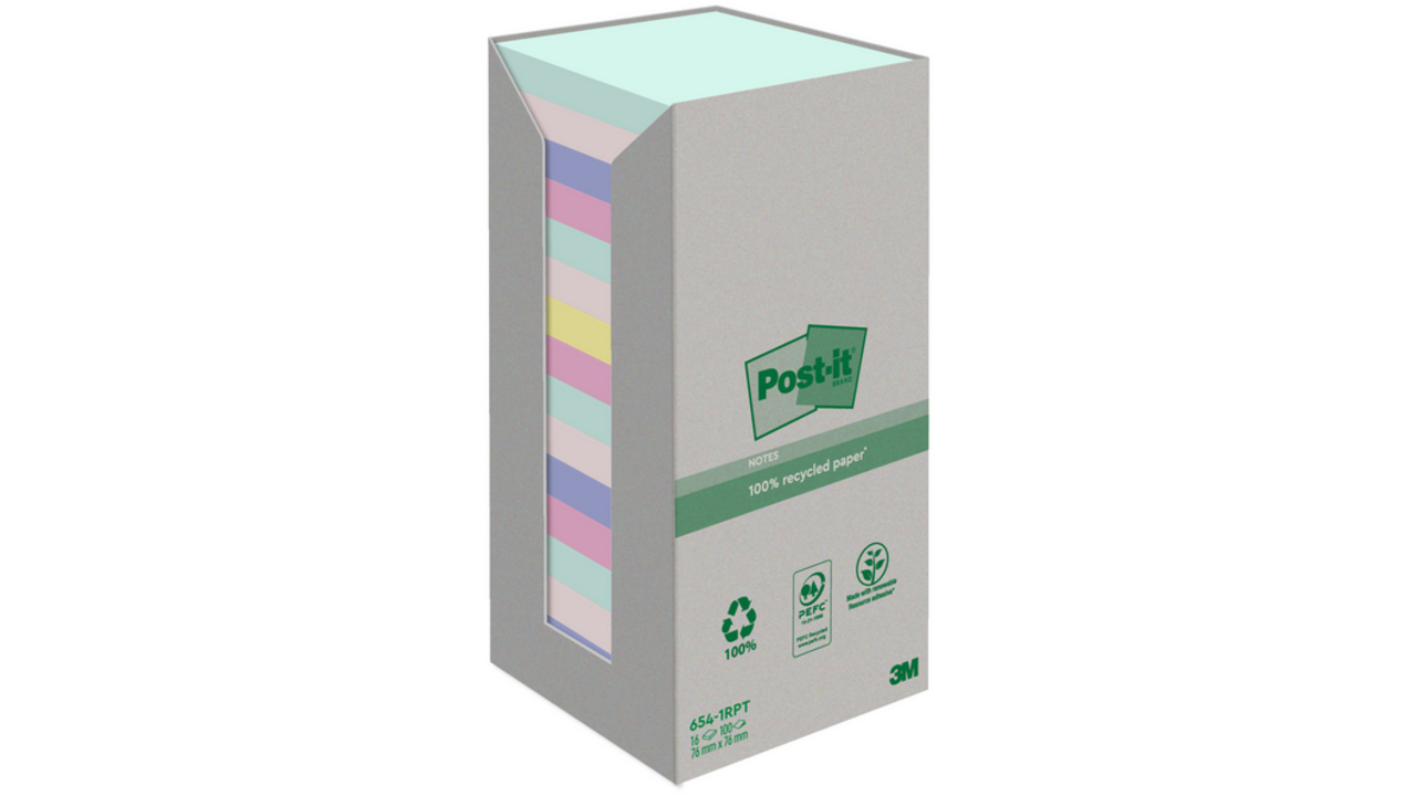 Memoblok Post-it 654-RTP 76x76mm recycled rainbow pastel