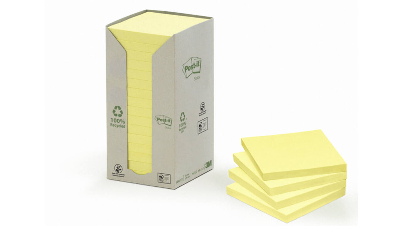 Memoblok Post-it 654 76x76mm recycled pastel geel