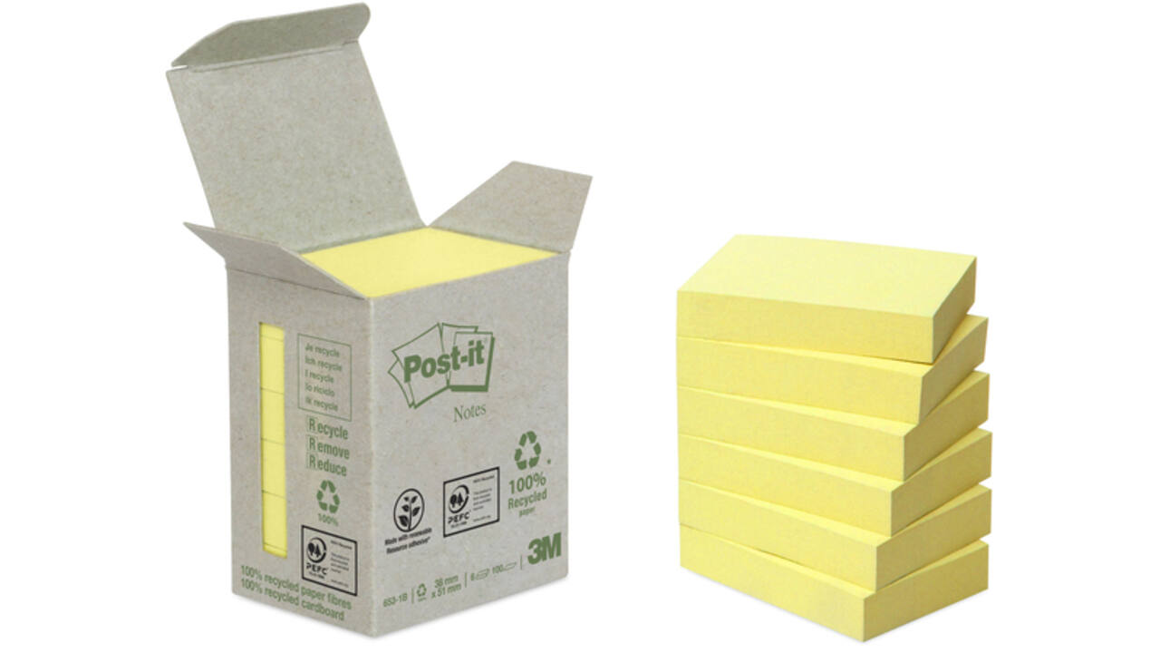 Memoblok Post-it 653-1B recycled 38x51mm canary yellow
