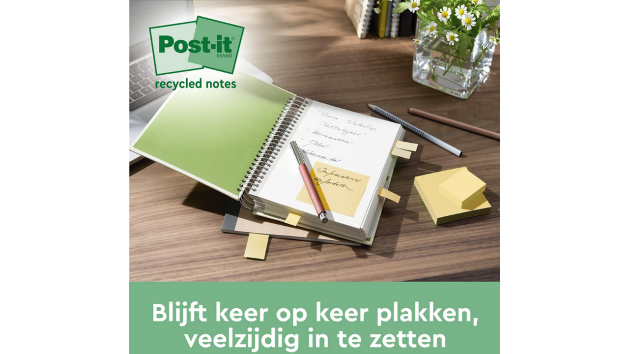 Memoblok Post-it 655-1B recycled 76x127mm canary yellow