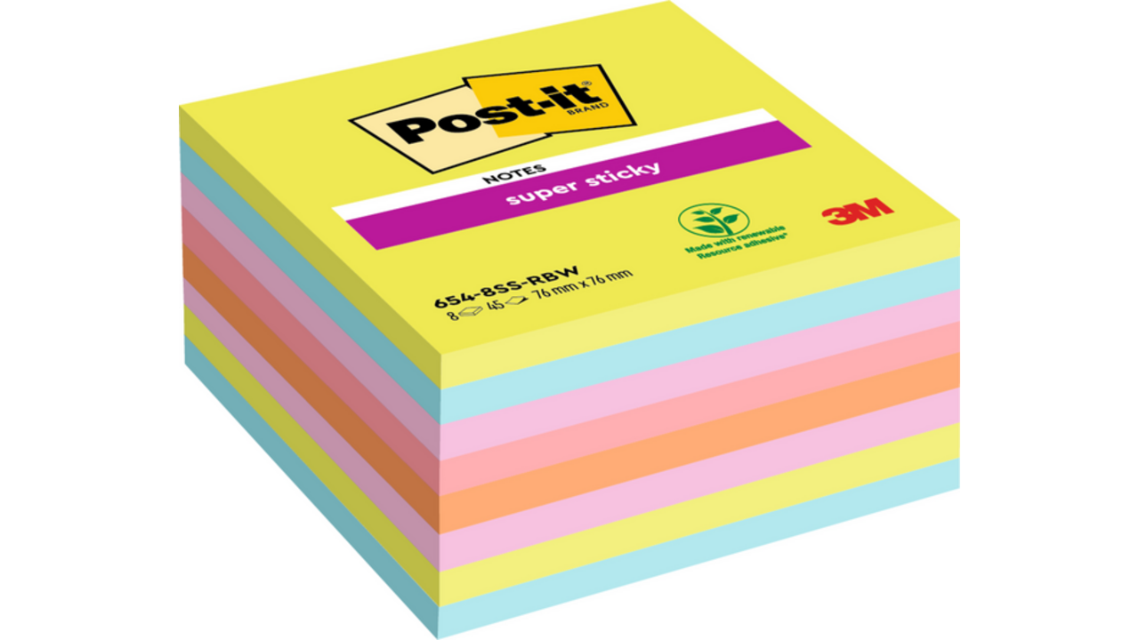 Memoblok Post-it 654 Super Sticky 76x76mm rainbow