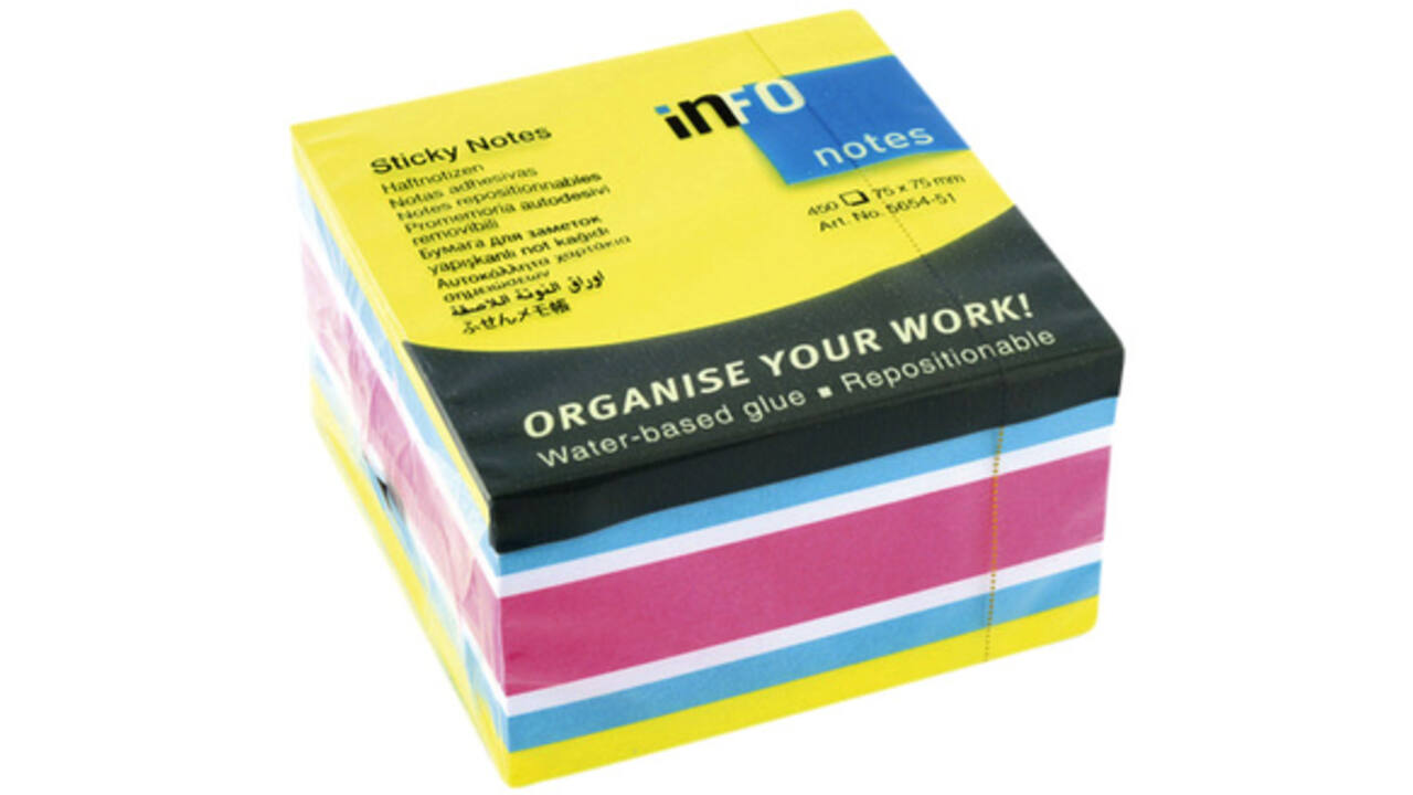 Memoblok info notes kubus 450 vel 75x75mm neon assorti