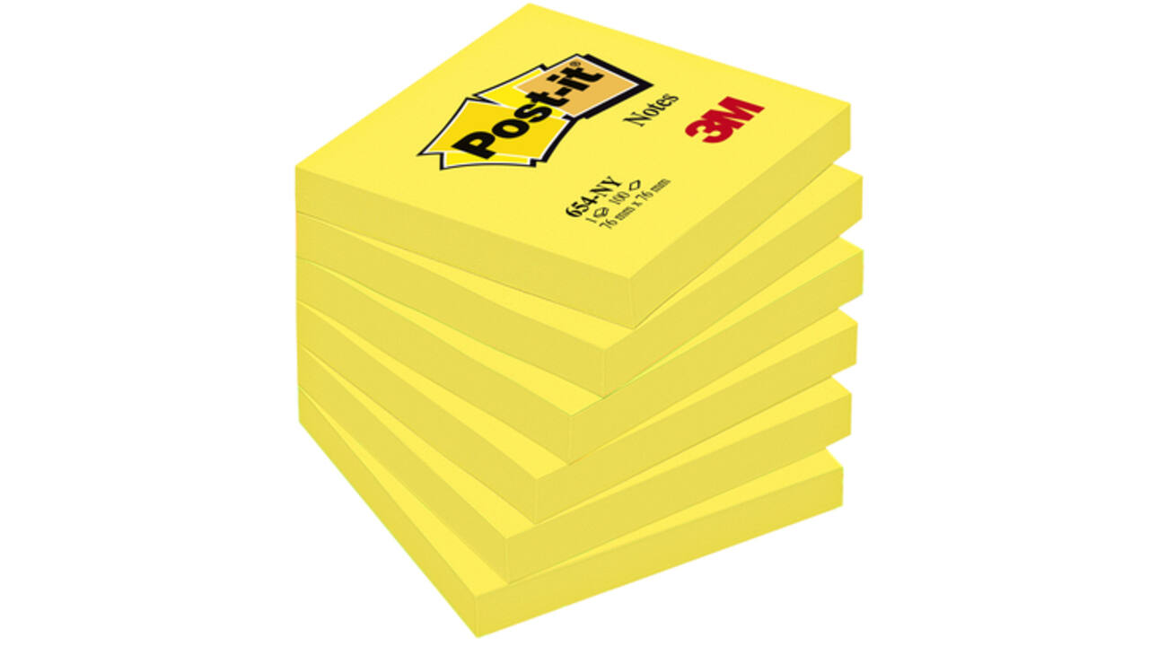 Memoblok Post-it 654 76x76mm neon geel