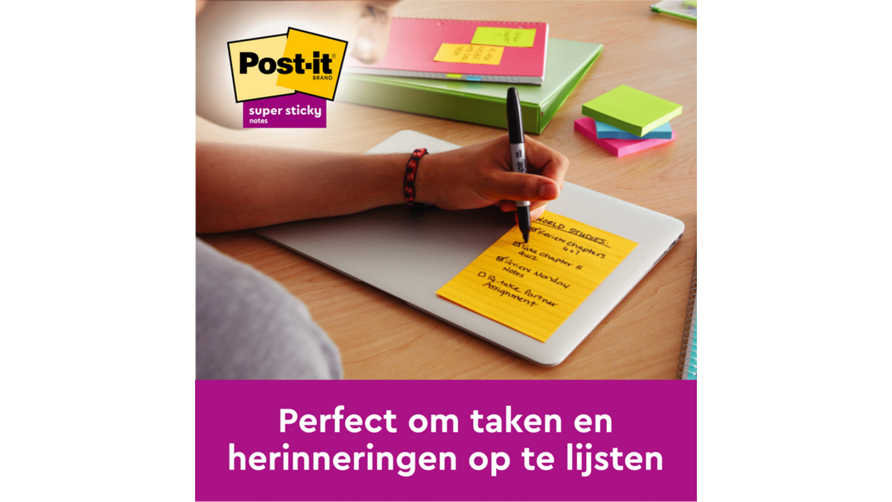 Memoblok Post-it 6445 Super Sticky 152x101mm assorti