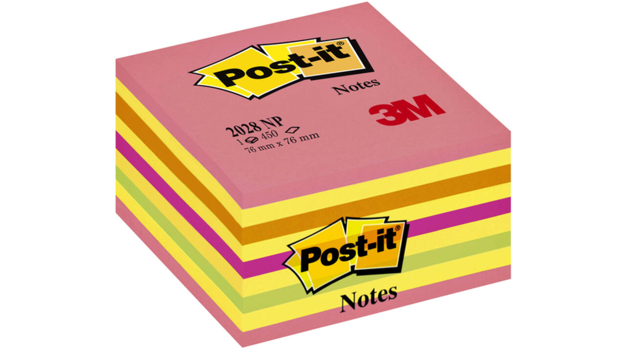 Memoblok Post-it 2028 76x76mm kubus neon kleuren