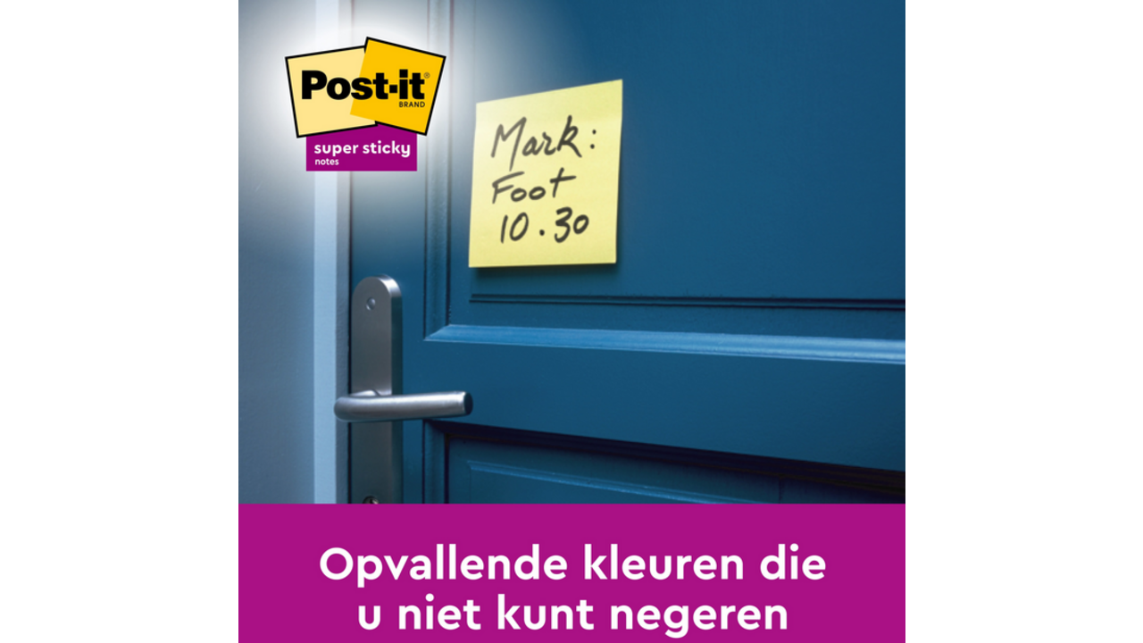Memoblok Post-it 654 Super Sticky 76x76mm geel 14+2 gratis