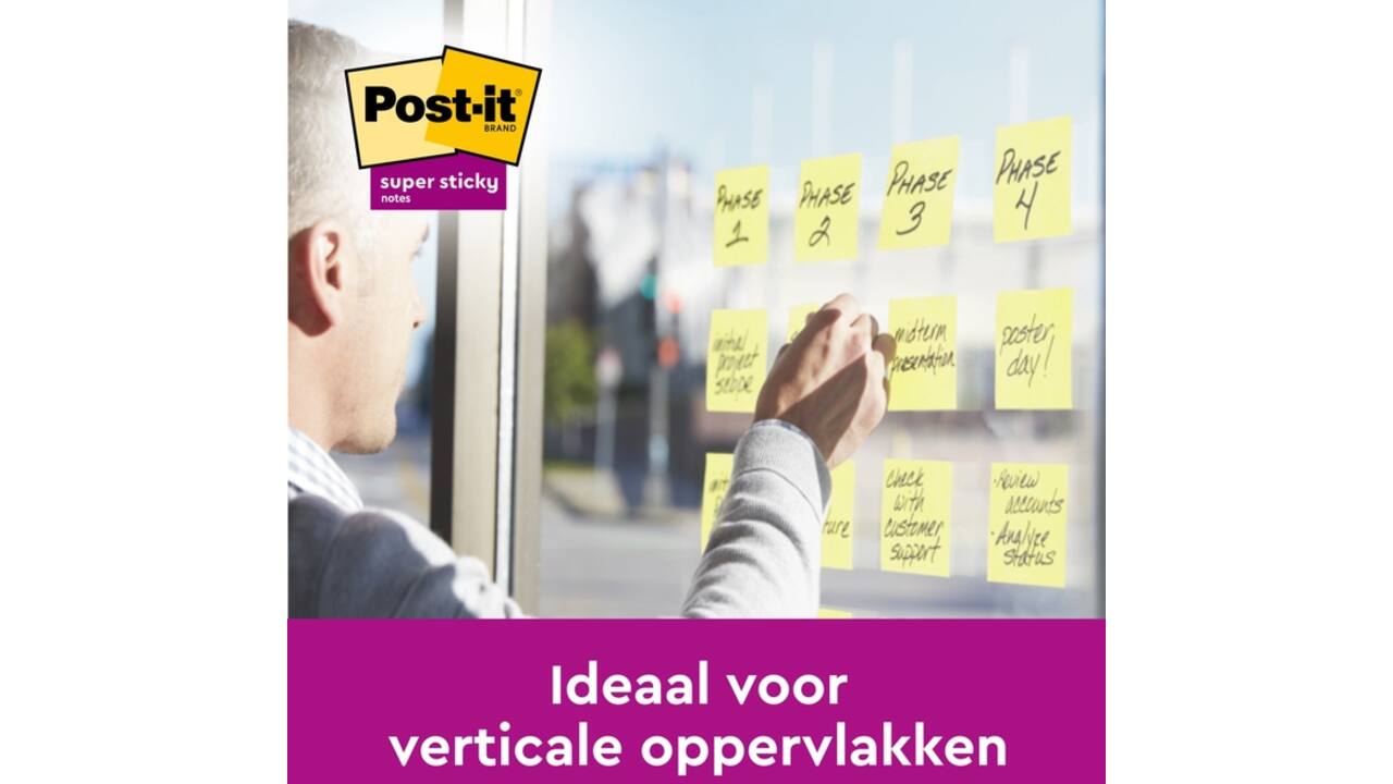 Memoblok Post-it 655 Super Sticky 76x127mm geel 14+2 gratis