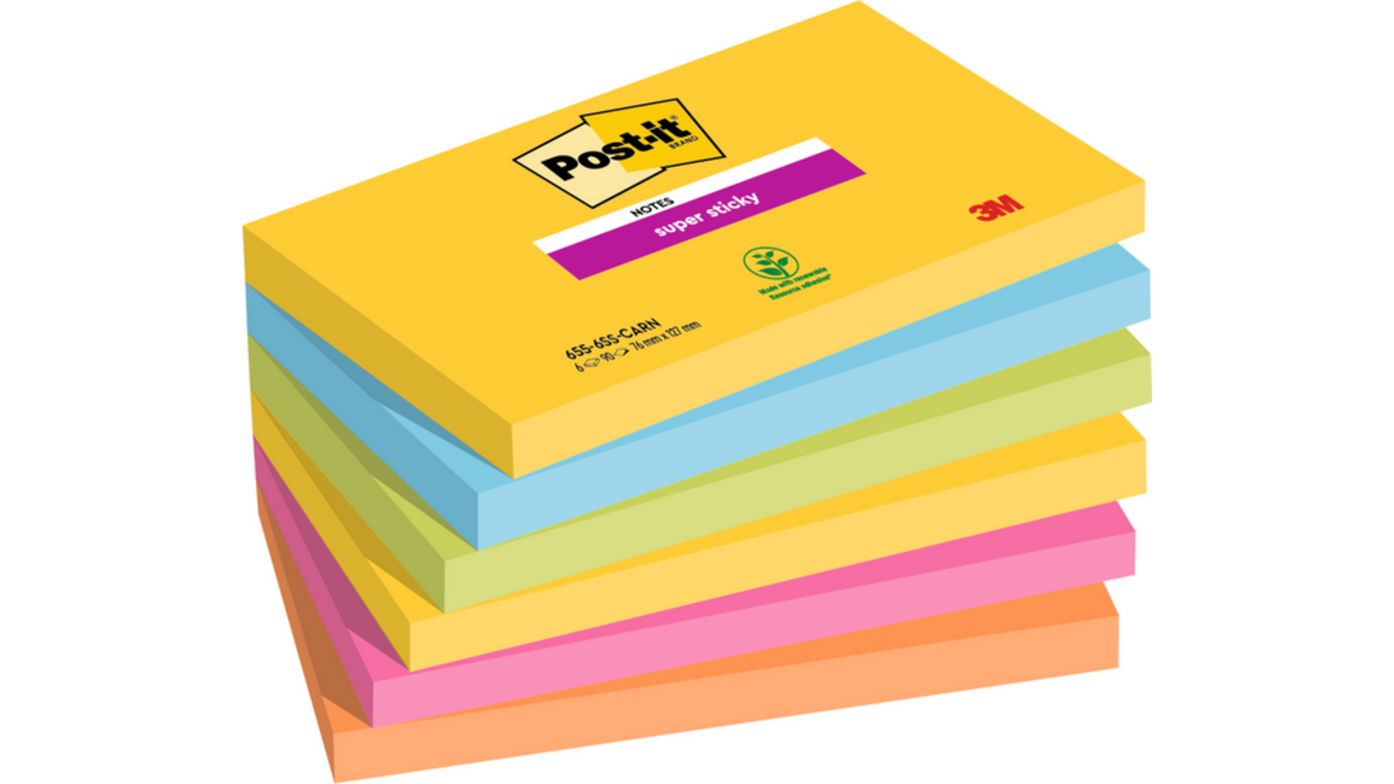 Memoblok Post-it 655 Super Sticky 76x127mm Rio