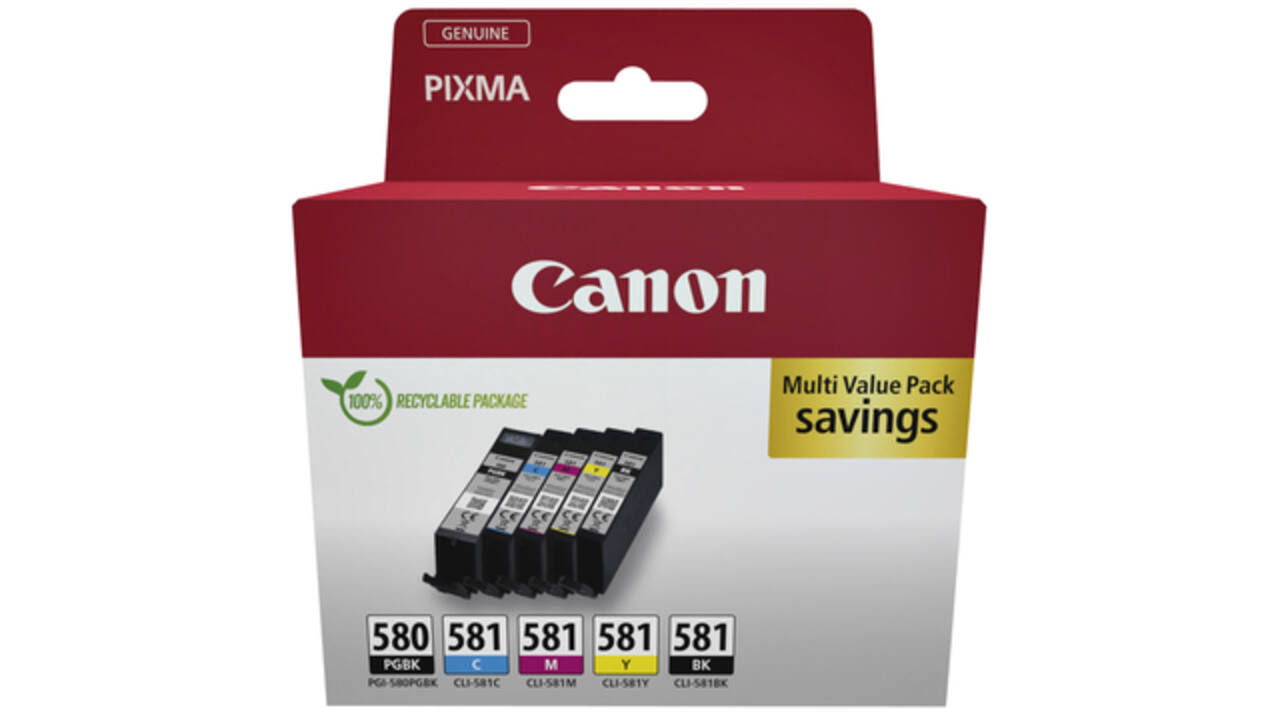 Inktcartridge Canon PGI-580 + CLI-581 2x zwart + 3 kleuren