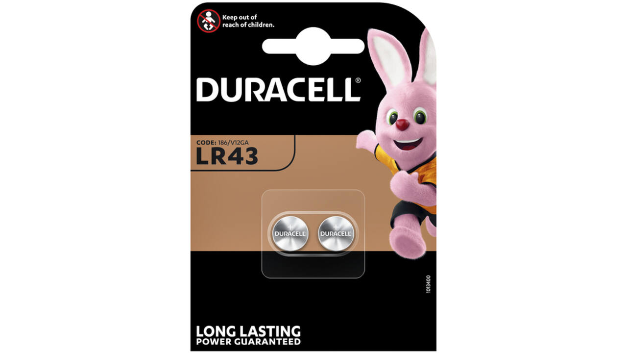 Batterij Duracell knoopcel 2xLR43 alkaline Ø11,6mm 2 stuks