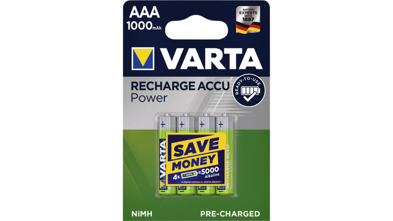Batterij oplaadbaar Varta 4xAAA 1000mAh ready2use