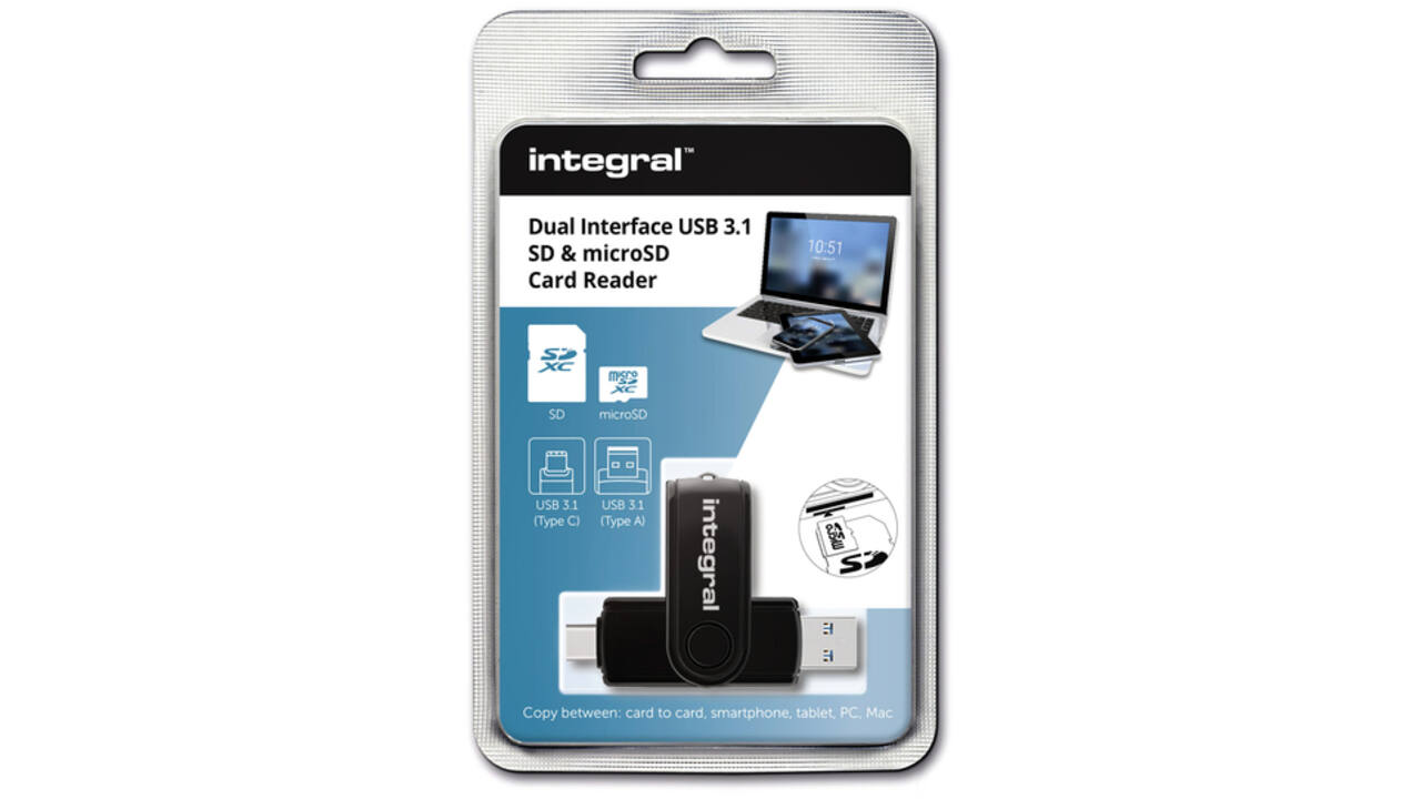 Kaartlezer Integral SD + Micro SD naar 3.1 USB-C USB-A