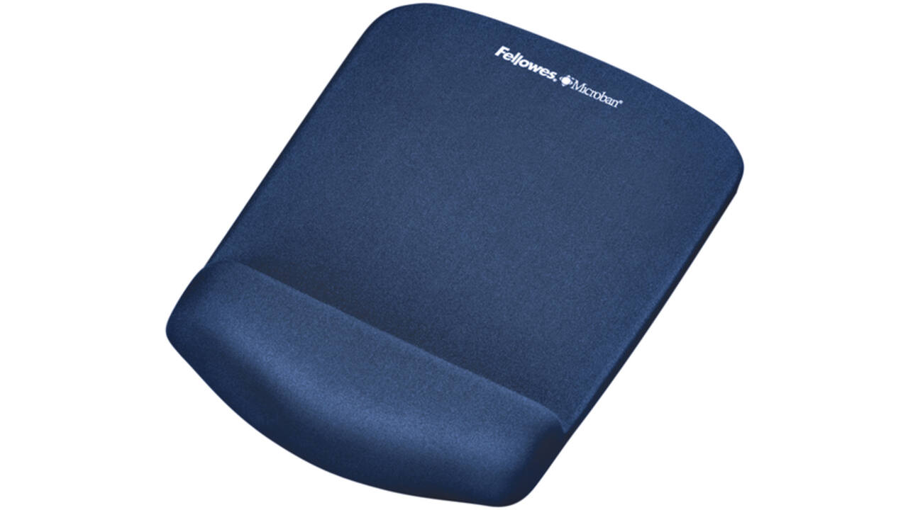 Muismat met polssteun Fellowes Plush Touch blauw