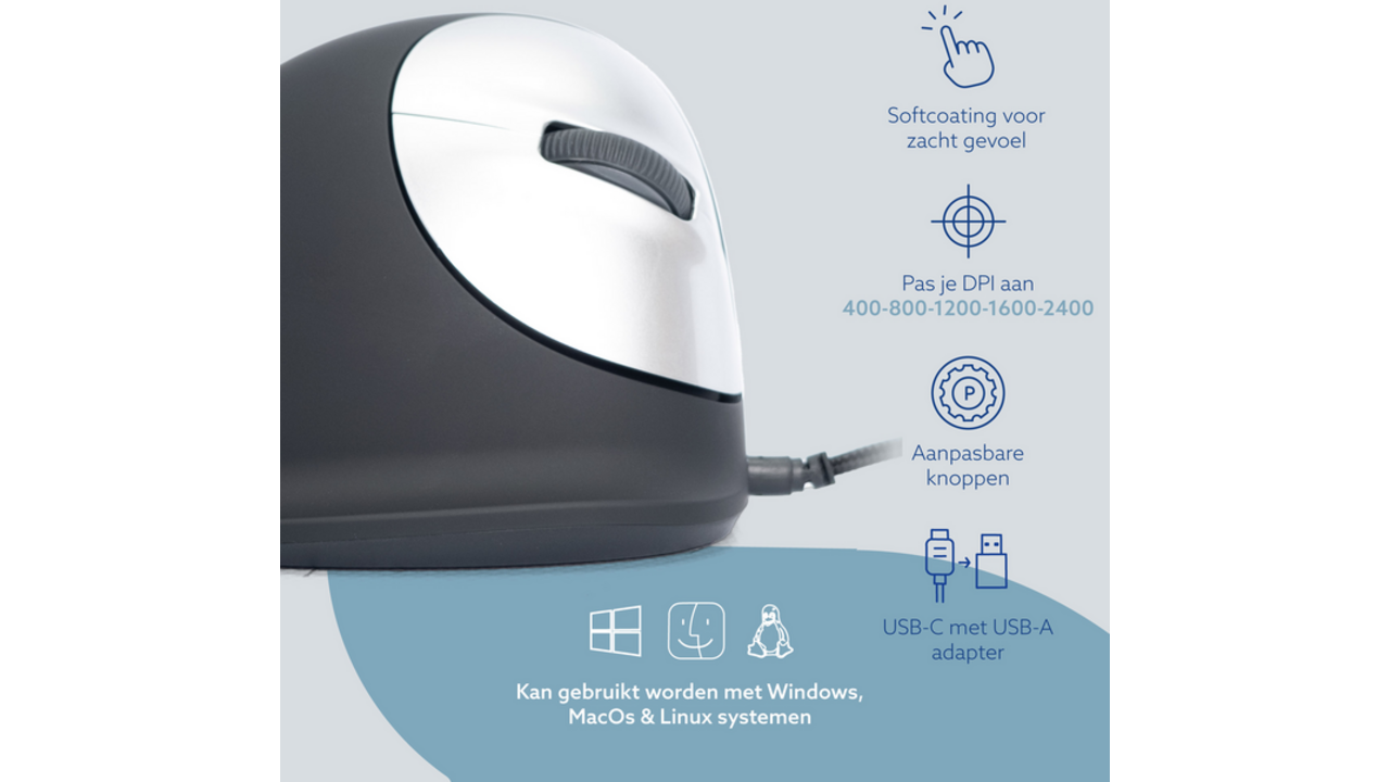 Muis R-Go Ergonomisch HE Break Draad Rechts M