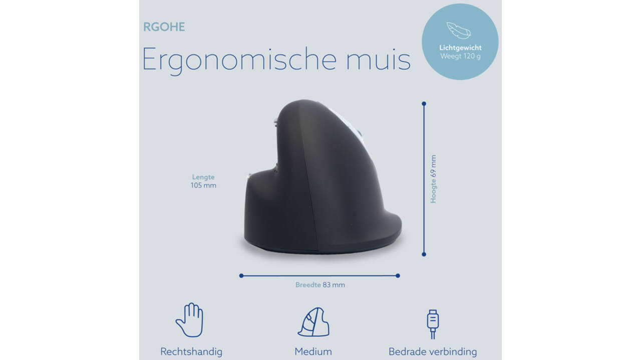 Muis R-Go Ergonomisch HE Break Draad Rechts M