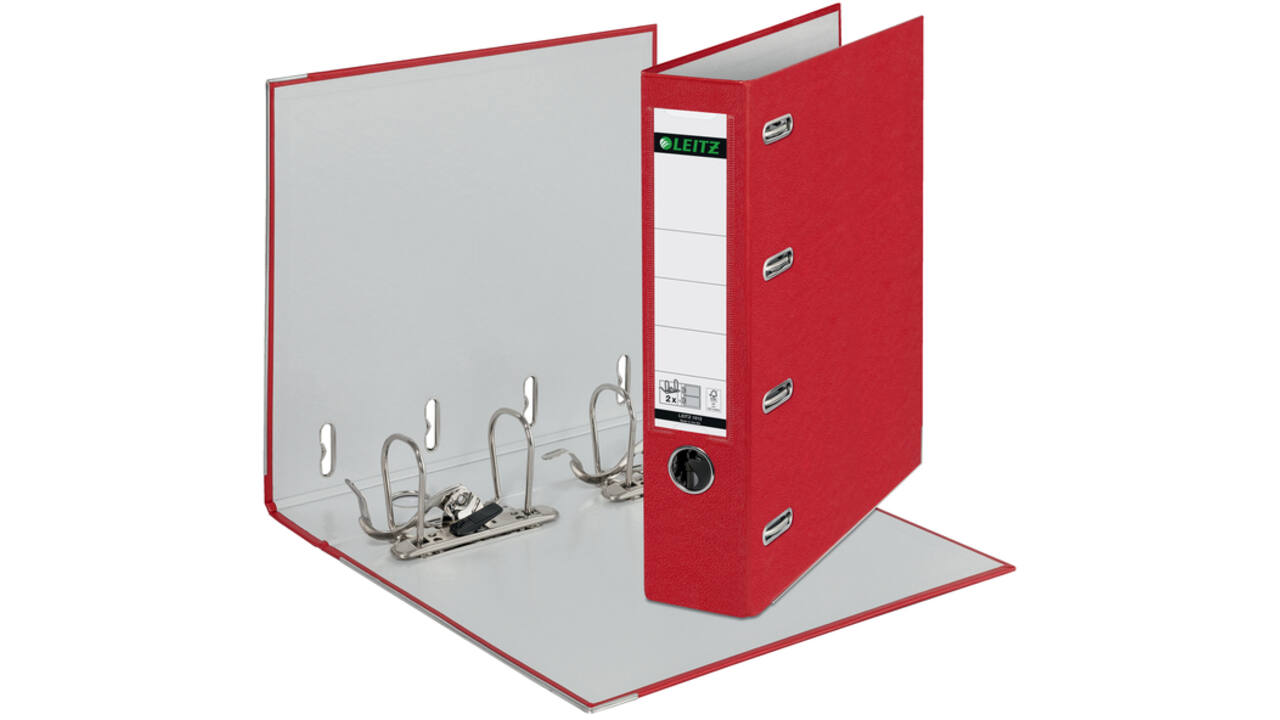 Giro-bank ordner Leitz A4 met dubbele mechaniek 80mm PP rood
