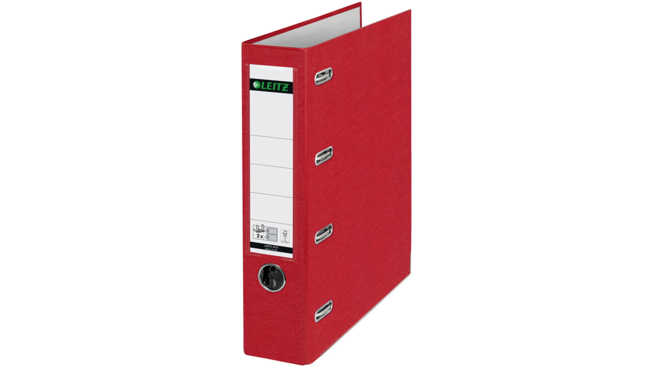 Giro-bank ordner Leitz A4 met dubbele mechaniek 80mm PP rood