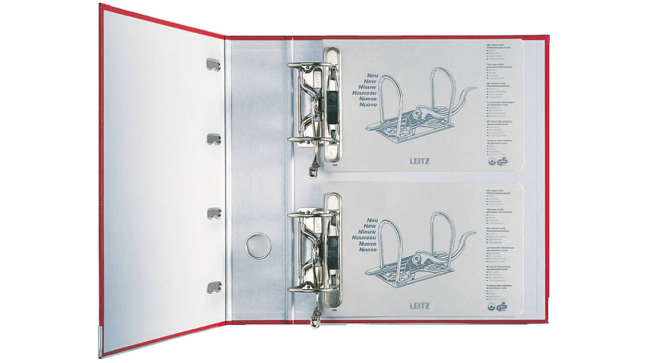 Giro-bank ordner Leitz A4 met dubbele mechaniek 80mm PP rood