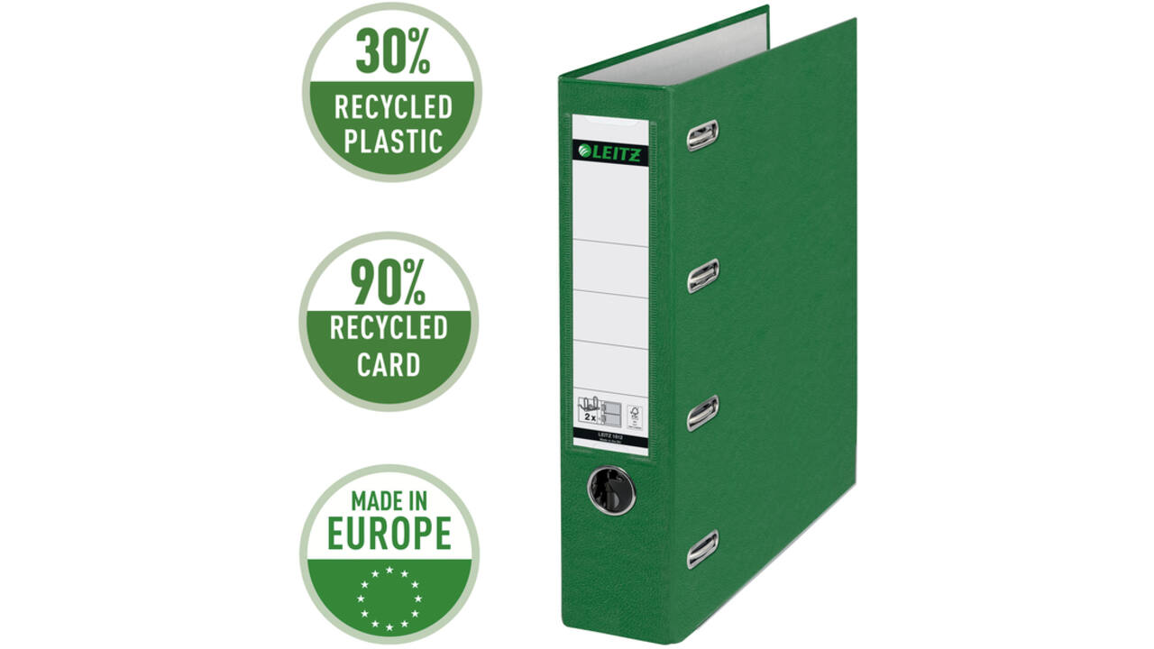 Giro-/bank ordner Leitz A4 met dubbele mechaniek 80mm PP groen