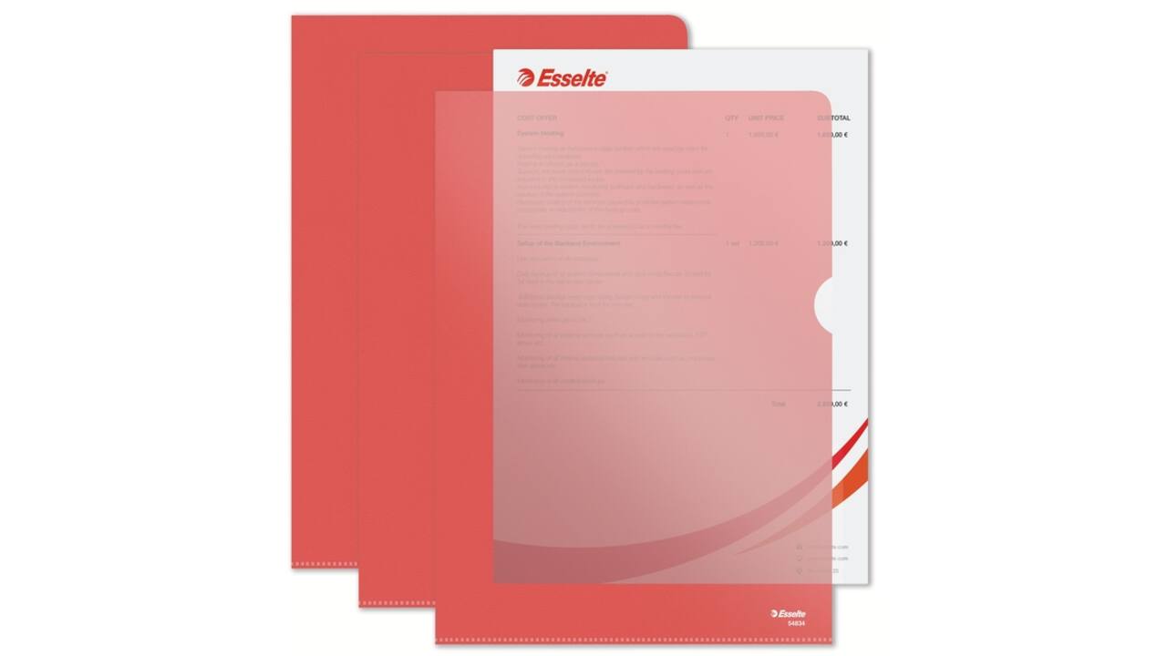 Insteekmap L-model Esselte standaard A4 0.11mm PP rood 100 stuks